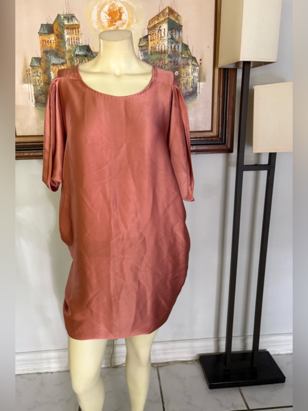 Halston Heritage Rust Colored Silk Satin Mini Dress Size 40